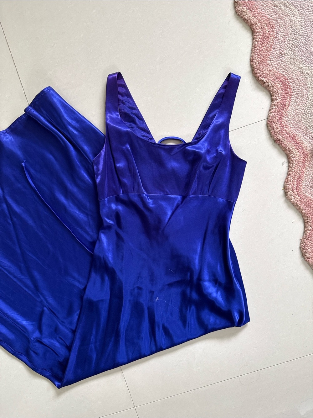 Vintage Rampage Silky Royal Blue Women's Slip Gown Tie Back
